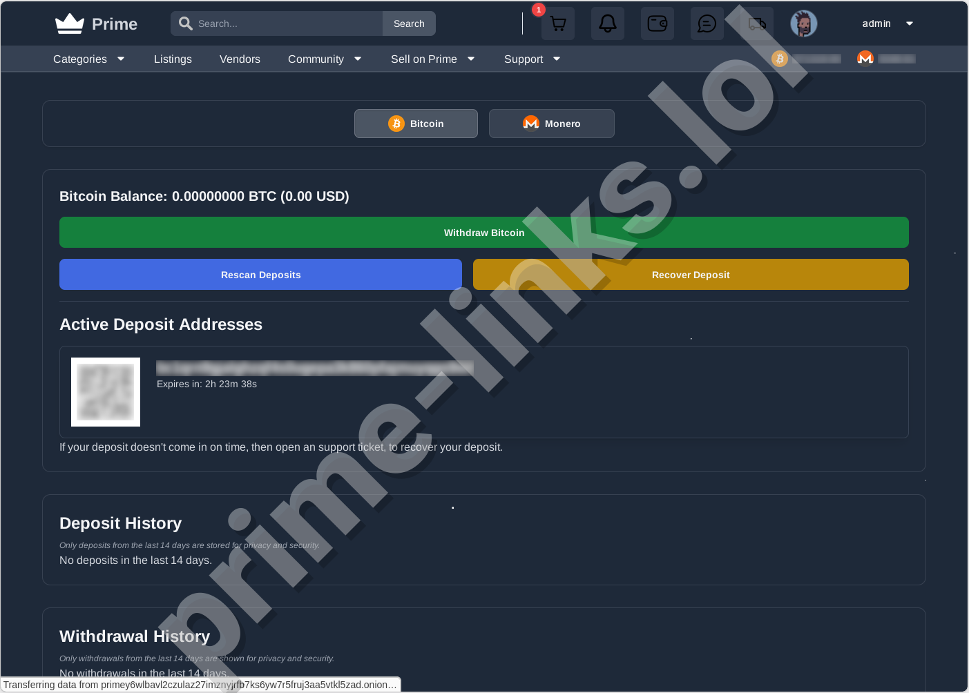 Bitcoin Wallet on Prime Darknet Market