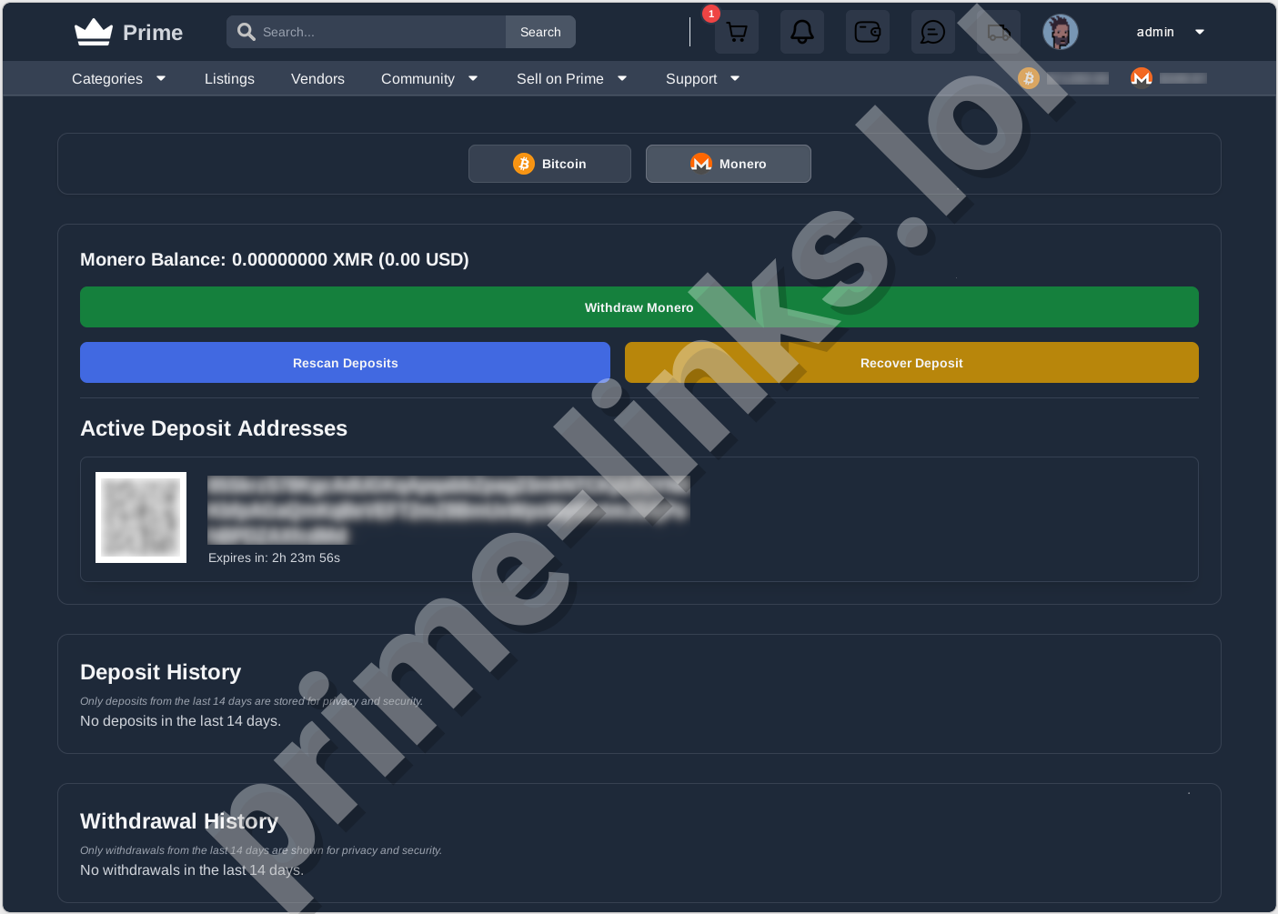 Monero Wallet on Prime Darknet Market